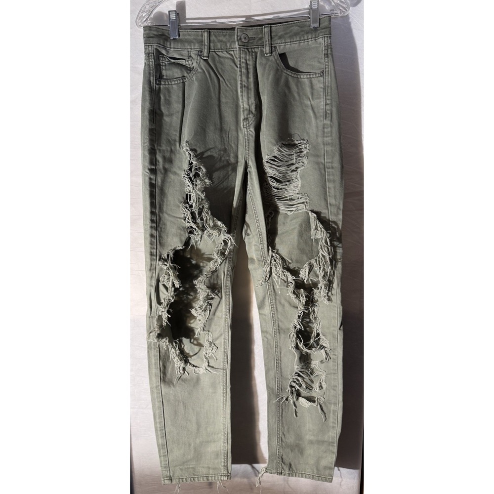 AE American Eagle Women's Distressed Mom Jeans 4 Regular Hi Rise Green